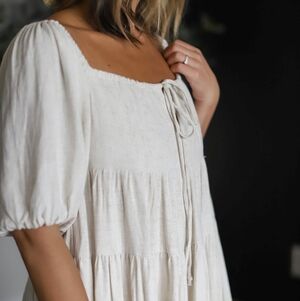 Neuflora Tiered Line Blend Tie Front Midi Dres Sin Oatmeal Size Large